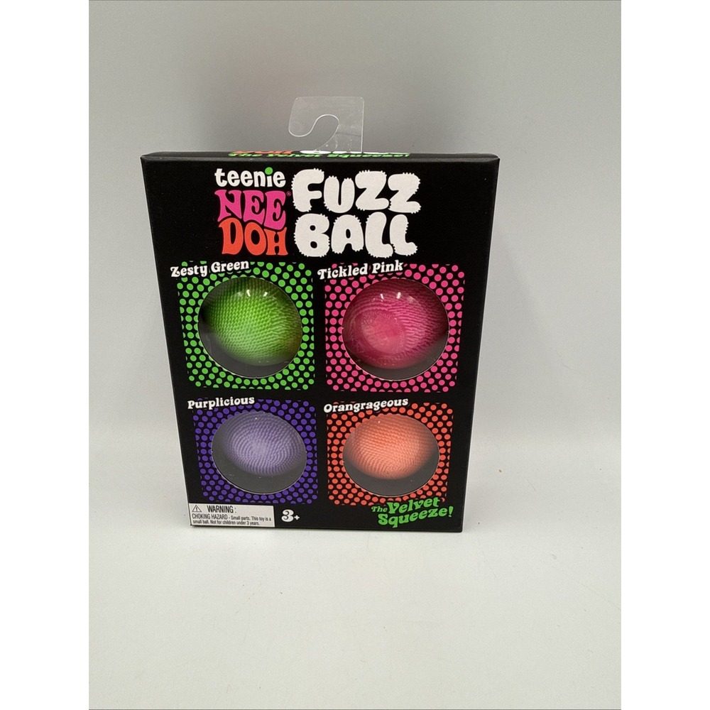 Nee Doh Fuzz Squeeze Ball Velvet Texture Green Pink Purple Orange Set 4 Teenie C